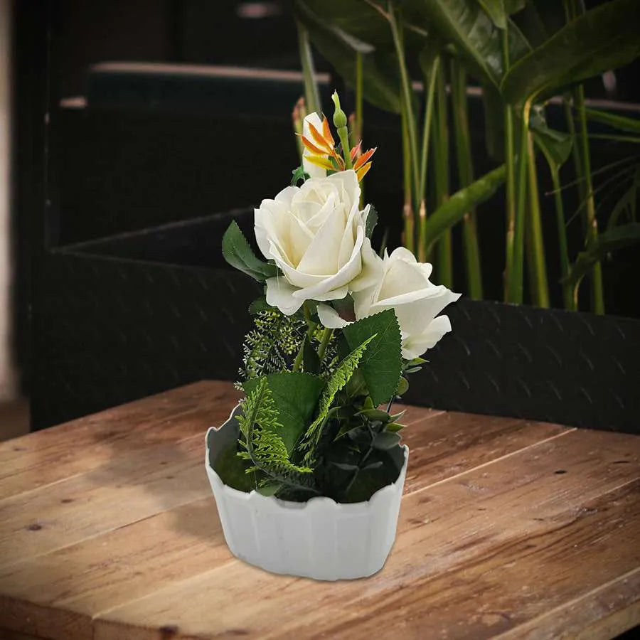 Artificial Rose flower Plastic With Pot For Dining Table Decor