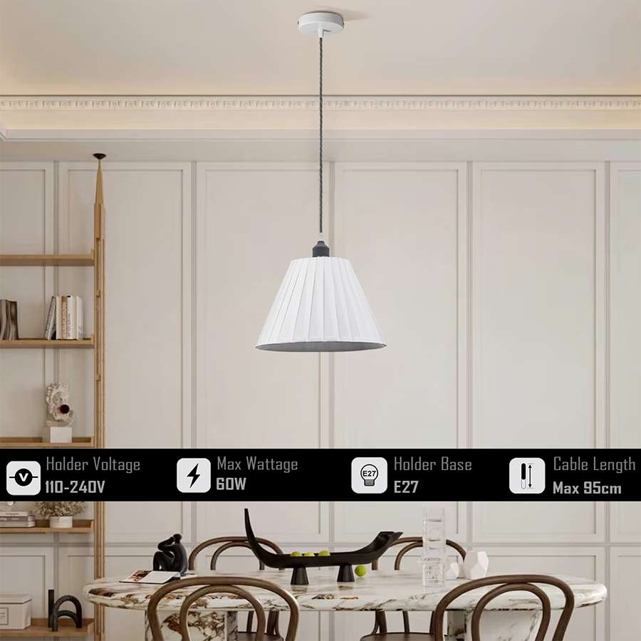 Modern Pendant Light with metal fabric white lampshade - Detail image