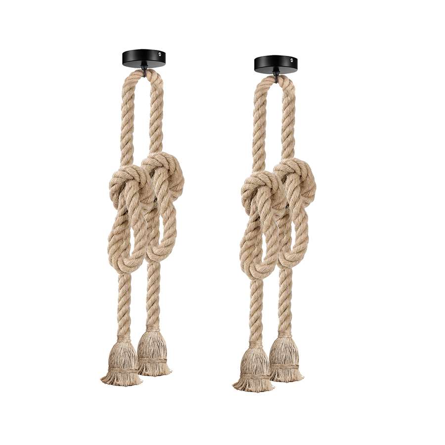 Retro Vintage Hemp Rope Double Head Ceiling Pendant Light