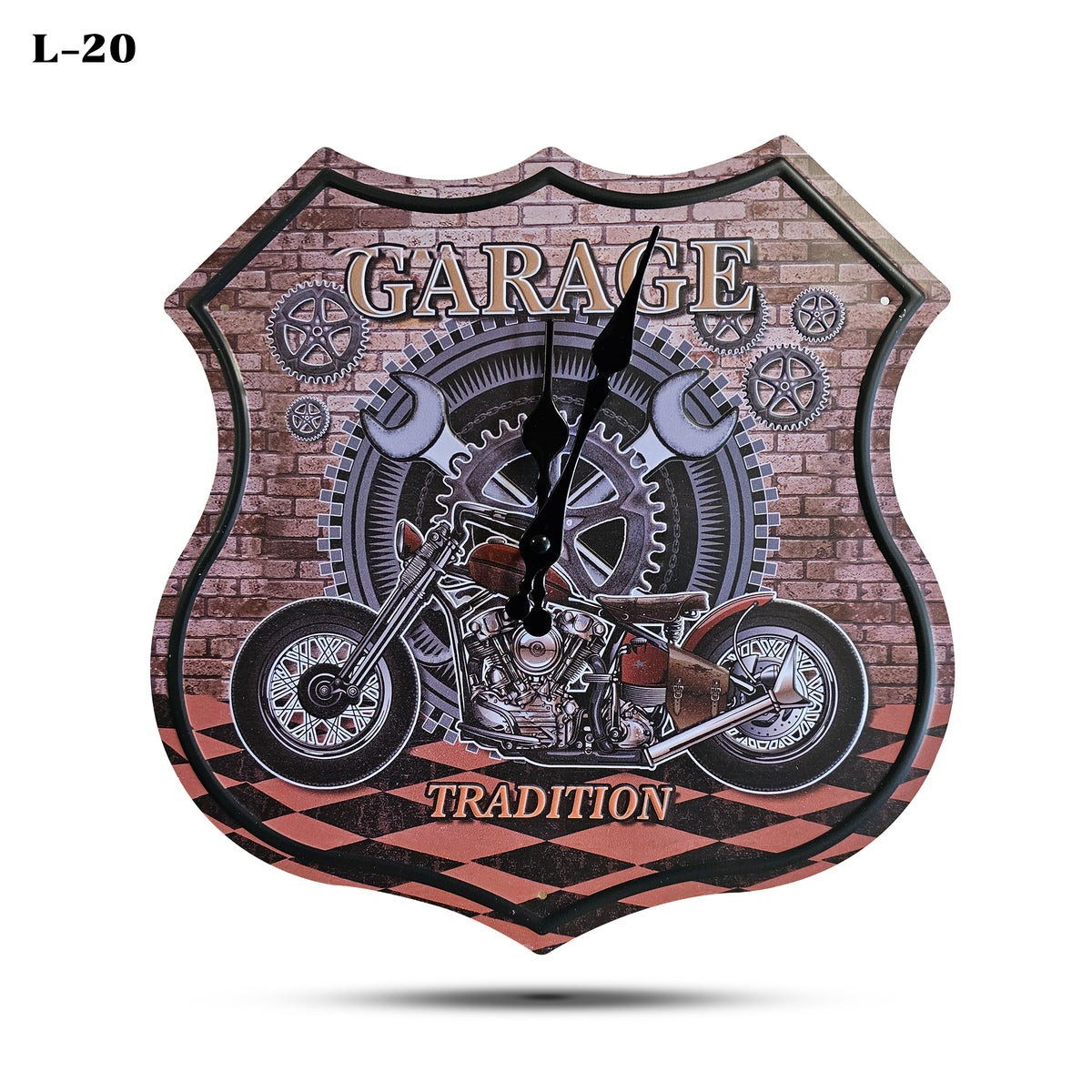 Metal Shield Wall Clock 11.5" Handmade Antique Vintage Retro Garage Man Cave ~4041