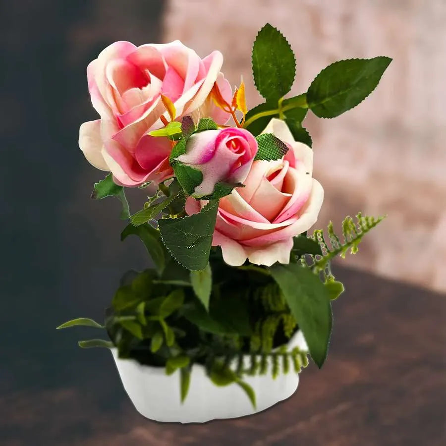 2 Pack Artificial Rose flower Plastic With Pot 