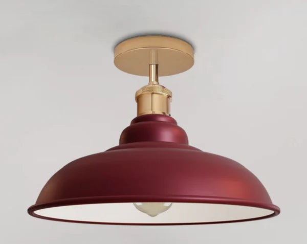 Industrial Vintage Retro Flush Mount Burgundy Shade Ceiling Light
