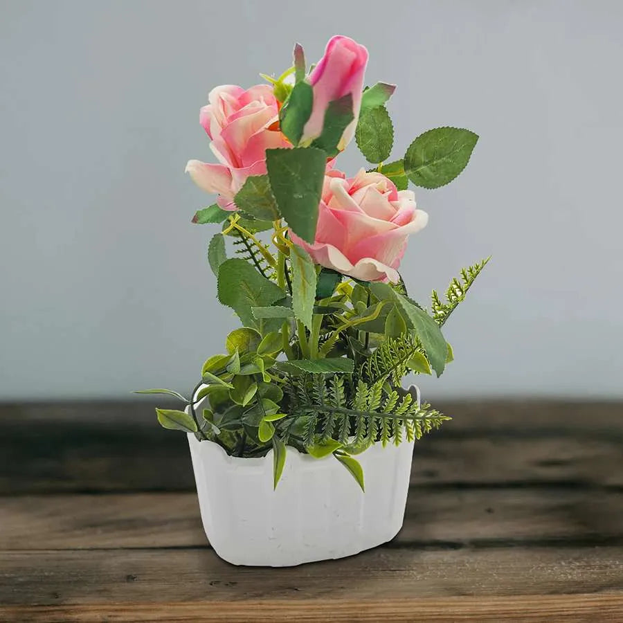 Artificial Rose flower Plastic With Pot For Dining Table Decorating