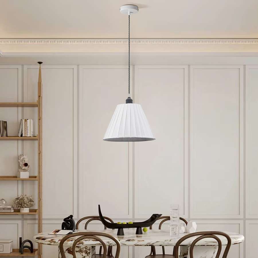 Modern Pendant Light with metal fabric white lampshade- Application image