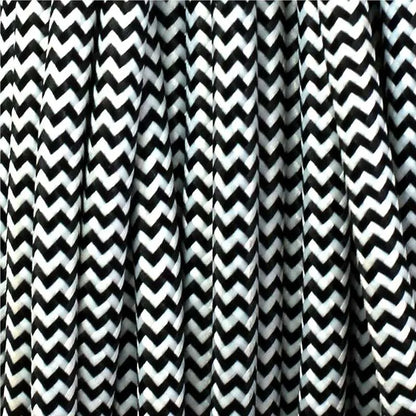 Vintage Black And White Fabric 2 Core Round Italian Braided Cable 0.75mm~1071