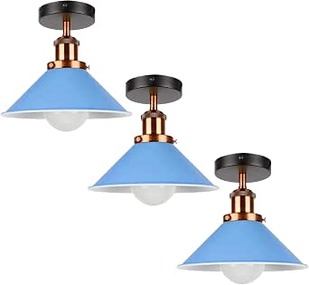 Blue Semi Flush Ceiling Light 22cm Cone Metal ~4188