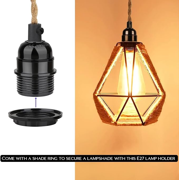 Industrial Hanging Adjustable Hemp Rope Switch Plug Pendant Light image