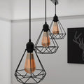 Vintage Retro 3 Way Black Diamond Cage Ceiling Pendant Light Fitting