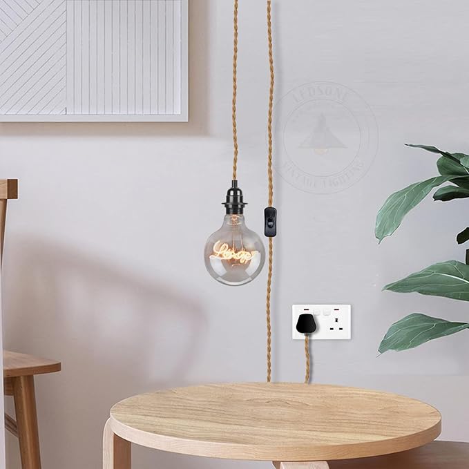 Industrial Hanging Adjustable Hemp Rope Switch Plug Pendant image