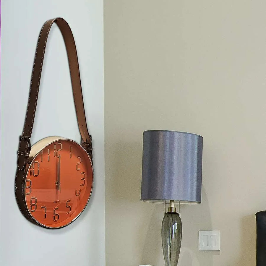 Round Leather Belt Silent Wall Clock Decorative DIY Clock - Application Image