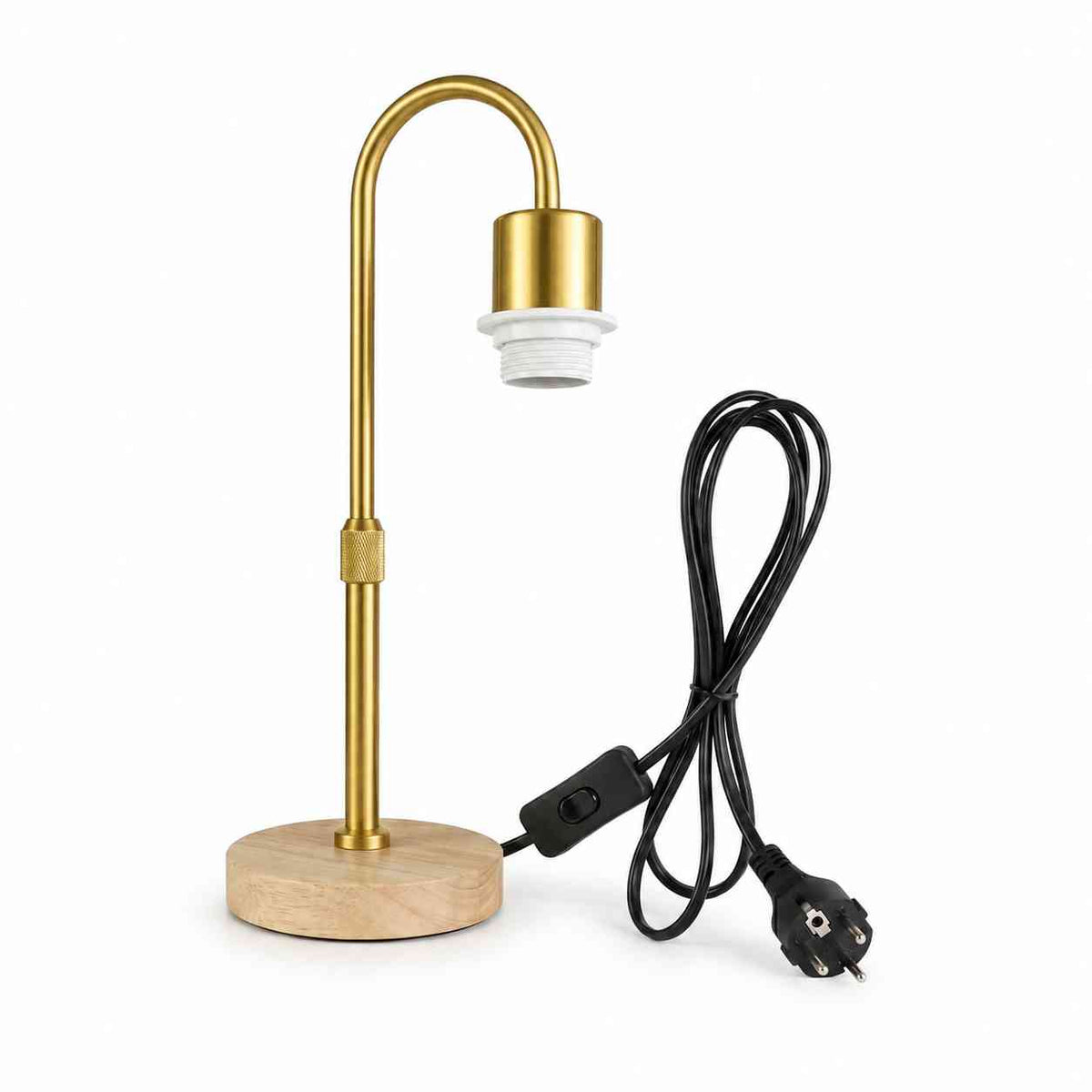 Wooden Base Table Lamp with Curved Arm E27 Inline Switch UK Plug~4087
