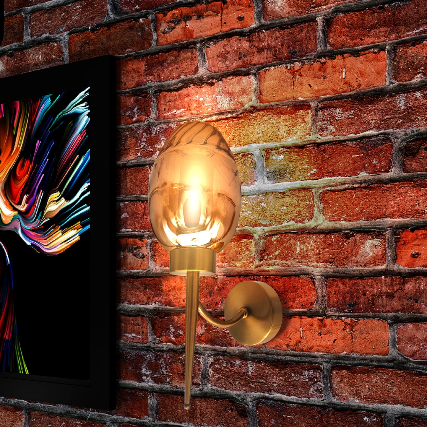 Modern Wall Light with Amber Glass Lampshade & Copper Plate for Living Rooms, Bedside Reading&Bars - Application Image
