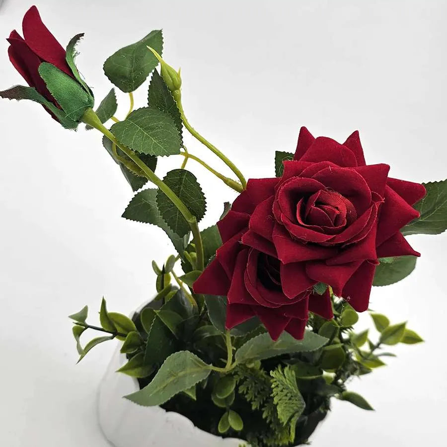 2 Pack Artificial Rose Flower Plastic With Pot For Dining Table Decorating ~ 3437