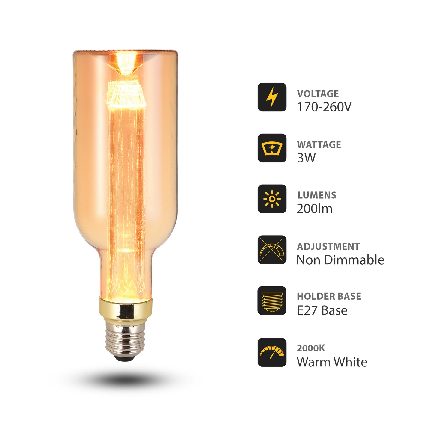 E27 Vintage Edison Light Bulb 3W Non Dimmable Filament Bulb - Details