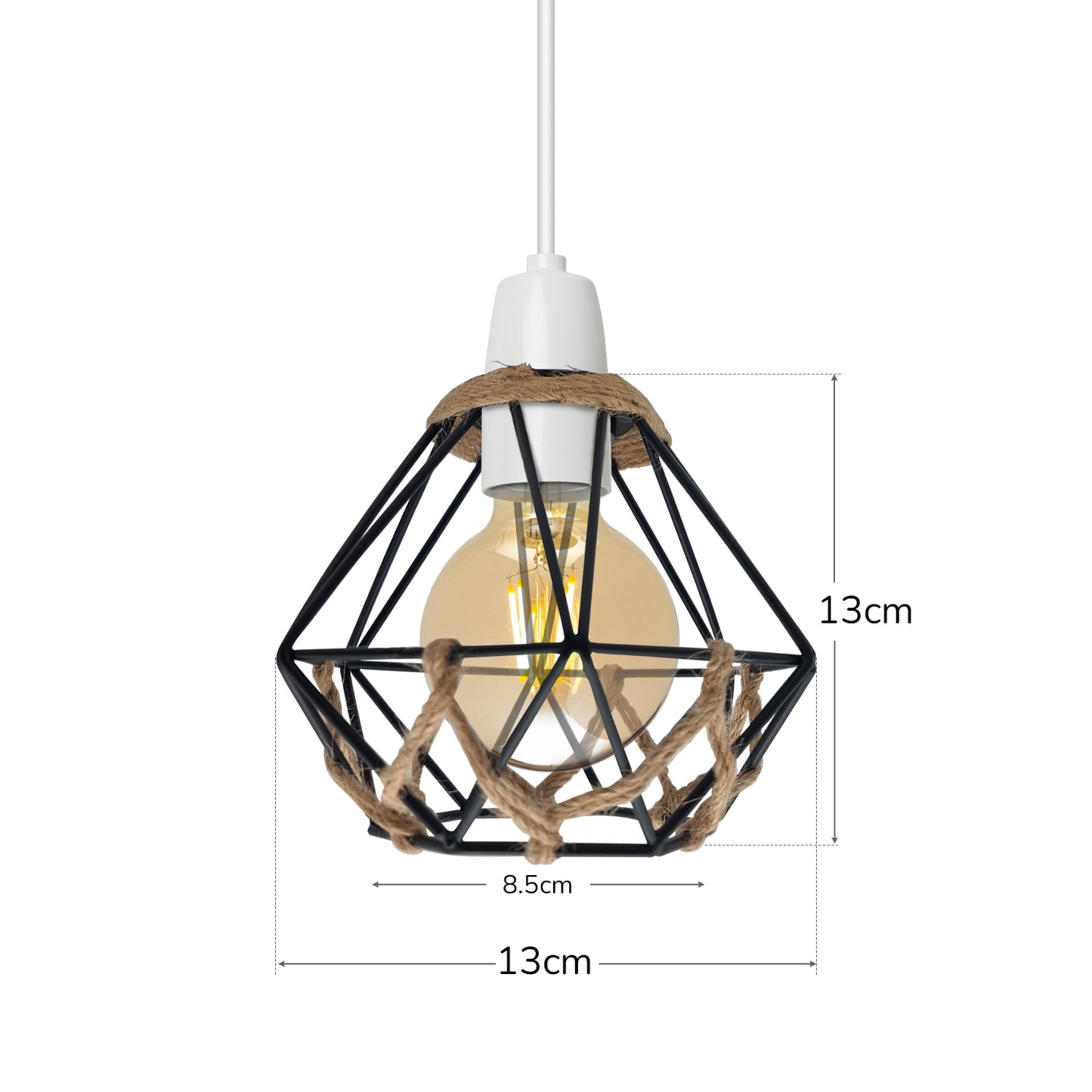 Black Metal Diamond Acrylic Hemp Rose Pendant Light - Size Image