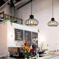 Black Cage-shaped chandelier Hanging Metal Pendant Light - Application Image