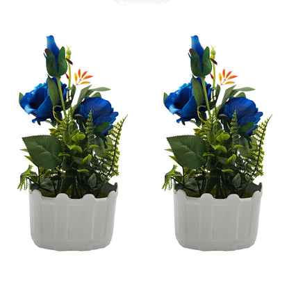 2 Pack Artificial Rose Flower Plastic With Pot For Dining Table Decorating ~ 3437