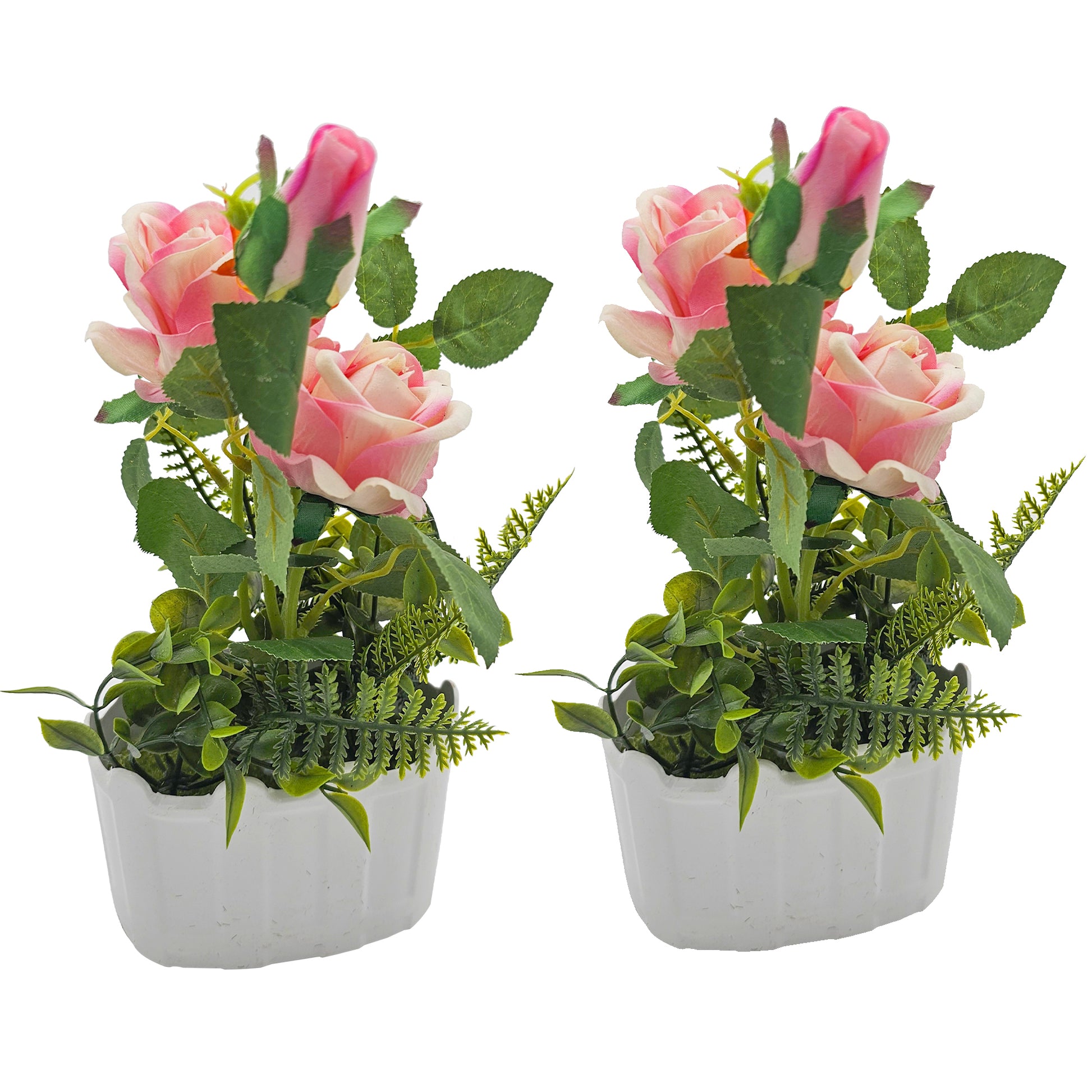 2 Pack Artificial Rose flower Plastic With Pot For Dining Table 