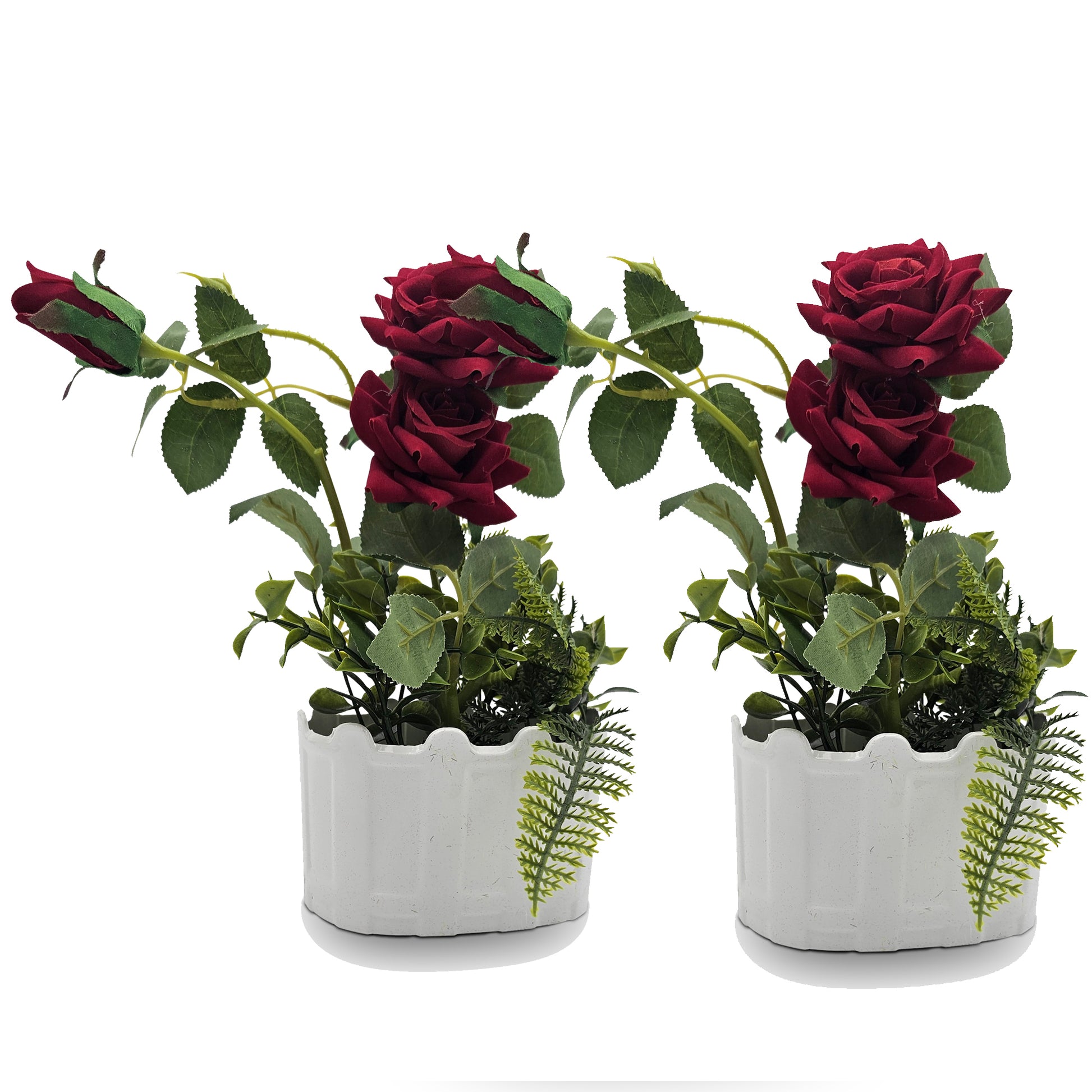 2 Pack Artificial Rose flower Plastic With Pot For Dining Table Decorating