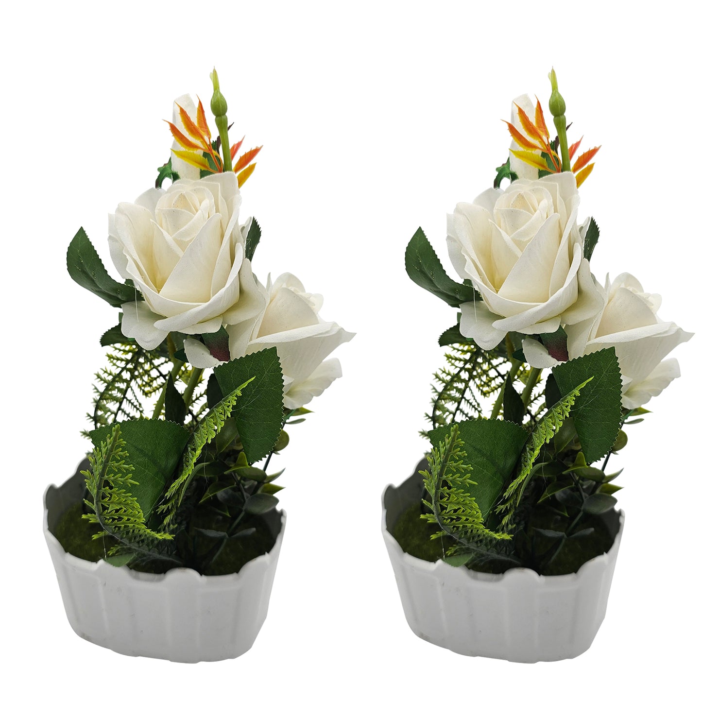 2 Pack Artificial Rose flower Plastic With Pot For Dining Table  image