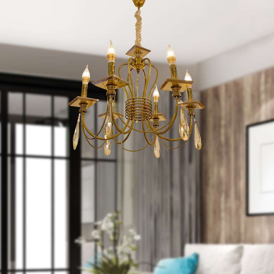 Industrial Gold Bronze 6 Light E14 Bulb Hanging Pendant Lamp -Application image