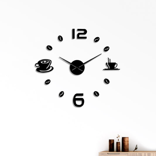 Modern 3D Sticker Number Frameless Coffee Time Wall Clock~3645