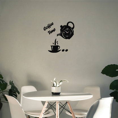 3D Coffee Cup Teapot DIY Acrylic Decorative Wall Clock ~3657