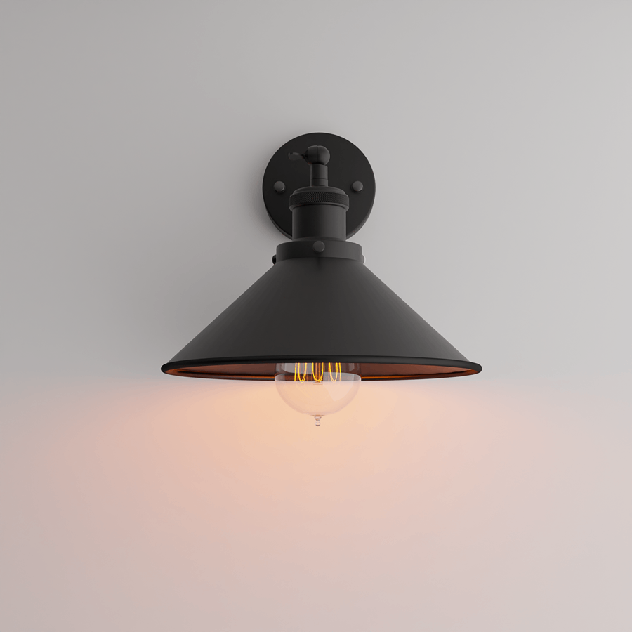  Adjustable armed black coned shape wall lamp-Application image