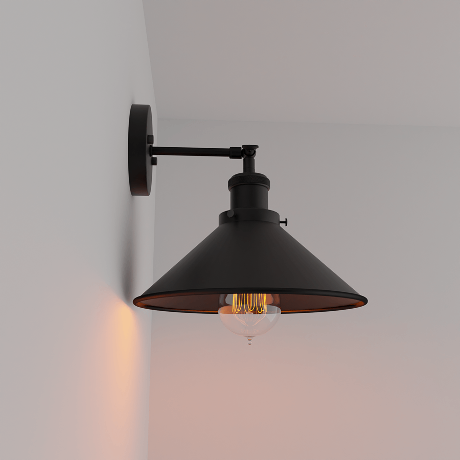  Adjustable armed black coned shape wall lamp-Application image