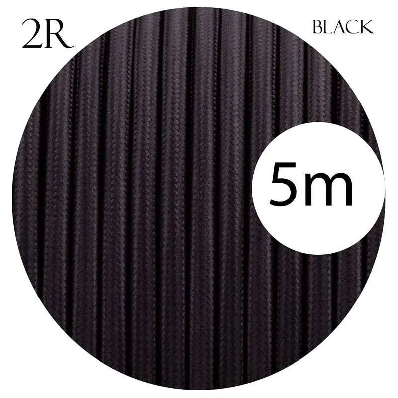 Black Vintage Fabric Round 2 Core Italian Braided Electric Lighting Cable UK ~1069