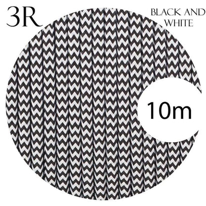 Vintage Black And White Fabric 3 Core Round Italian Braided Cable 0.75mm~1096