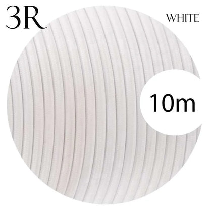 White Vintage Fabric Round 3 core Italian Braided Cable