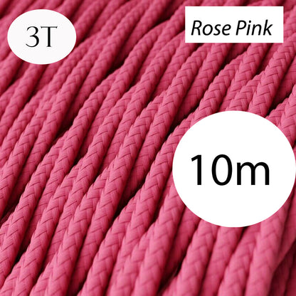 Rose Pink Twisted Vintage fabric Cable Flex0.75mm 3 Core