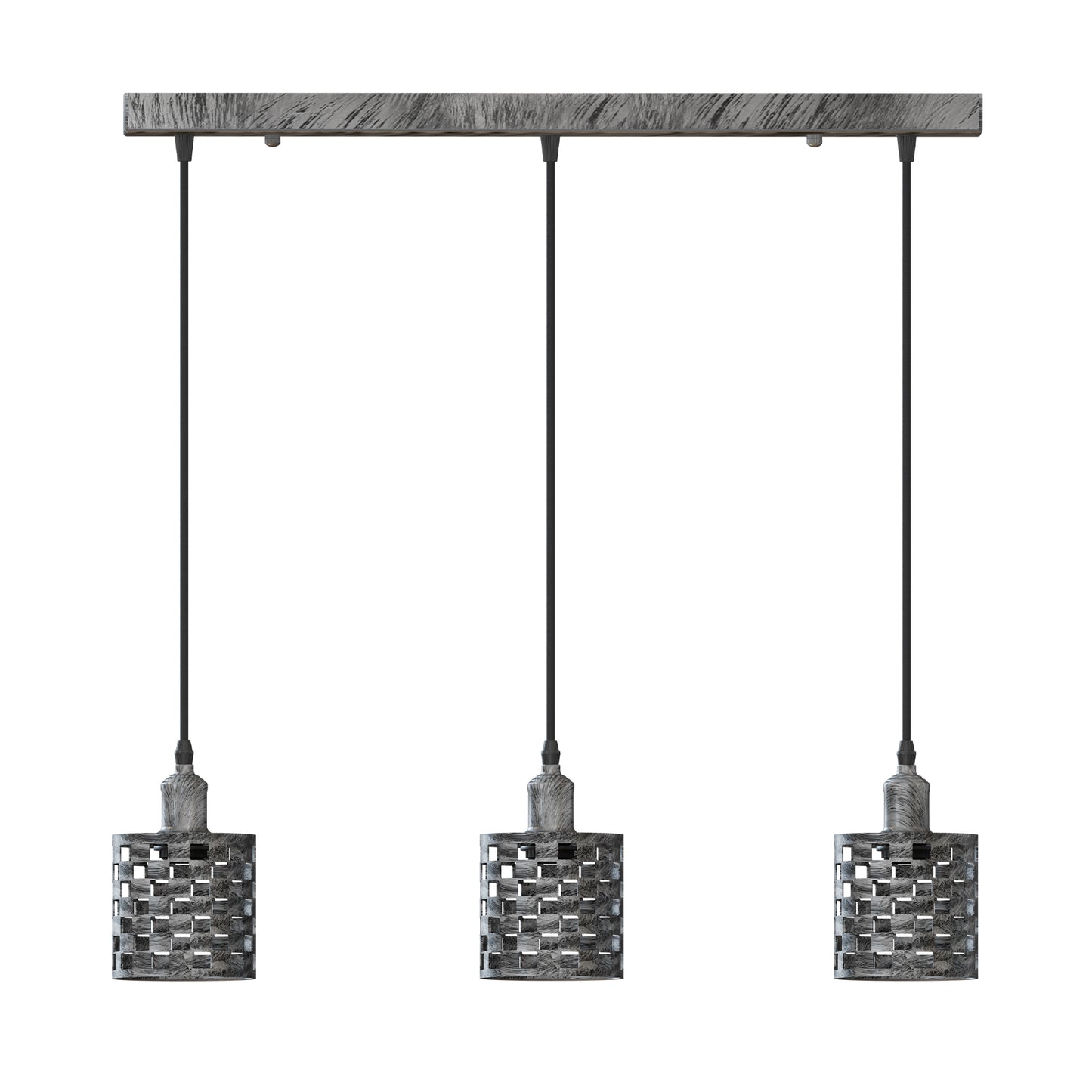 Industrial Drum Brushed Silver Metal 3 Way Pendant Cage Light~2850
