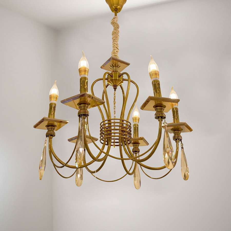 Industrial Gold Bronze 6 Light E14 Bulb Hanging Pendant Lamp