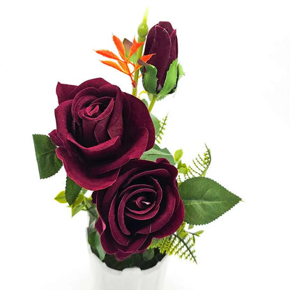 2 Pack Artificial Rose flower Plastic With Pot