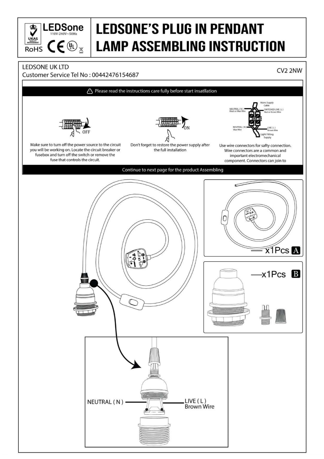 Black Diamond Shade 4m Fabric Flex Cable Plug in Pendant Lamp~2183