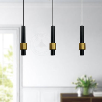 Modern Black & Gold Long Tube Aluminum Ceiling Pendant Cylindrical LED Light - Application Image 2