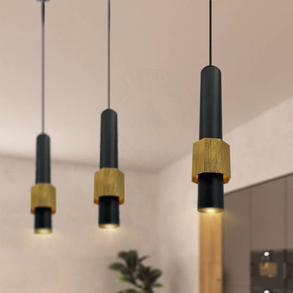 Modern Black & Gold Long Tube Aluminum Ceiling Pendant Cylindrical LED Light