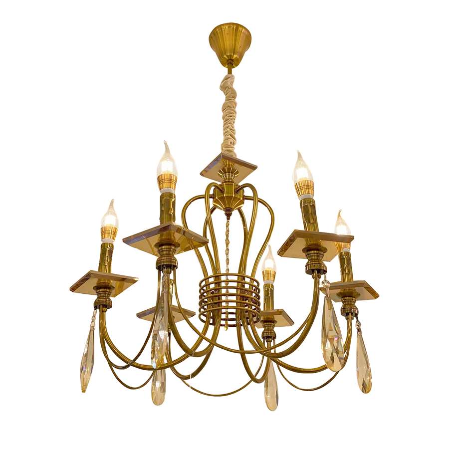 Industrial Gold Bronze 6 Light E14 Bulb Hanging Pendant Lamp 