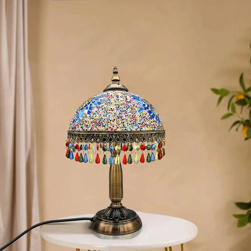 Turkish Moroccan Mosaic Lamp Handmade Tiffany Colorful Glass Desk Light & Bulb