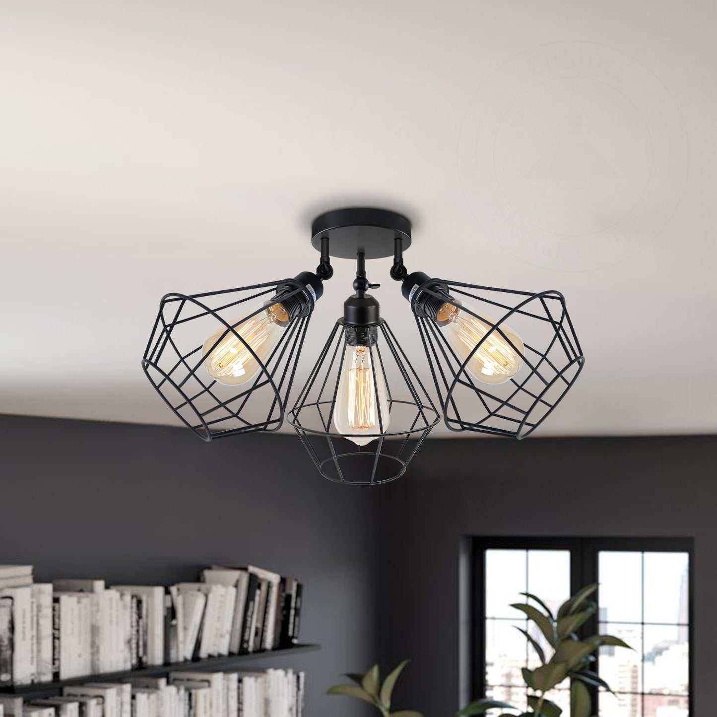 3-Way Black Modern Petal Ceiling Light Adjustable Wire Cage - Application 2