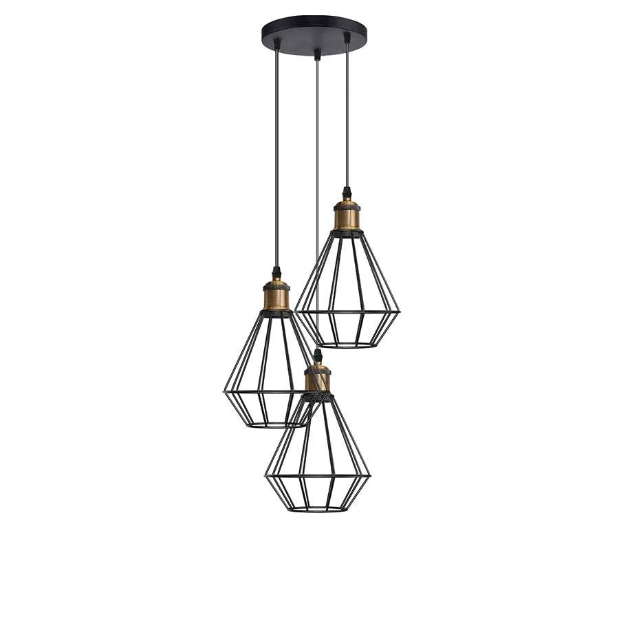 3way Metal wire Cage Hanging Light Fixture
