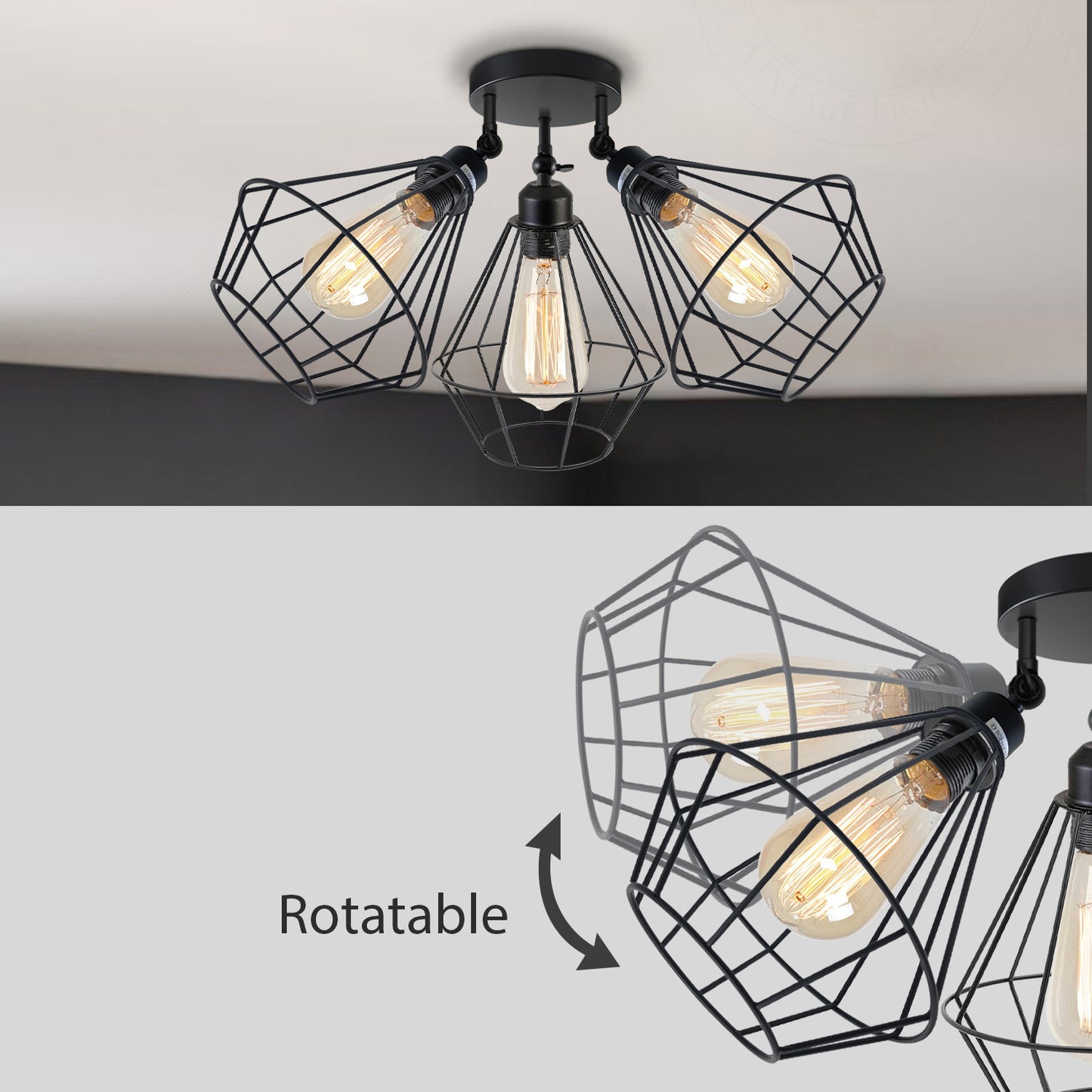 Wire Cage Semi-Flush Mount Adjustable Ceiling Light - Details 2