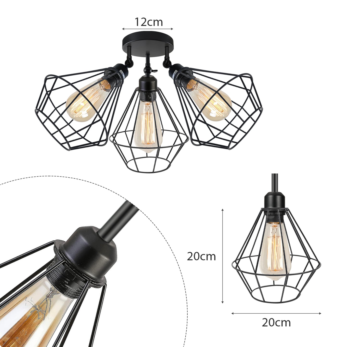 Wire Cage Semi-Flush Mount Adjustable Ceiling Light  - Details 3