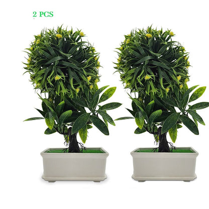 2 Pack Artificial Plants Bonsai Small Tree Pot Fake Flower Potted Ornaments ~ 3436
