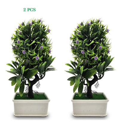 2 Pack Artificial Plants Bonsai Small Tree Pot Fake Flower Potted Ornaments ~ 3436