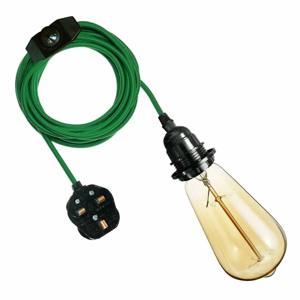 E27 2M Fabric Lighting Cable Plug in Lamp Bulb Holder Set Fitting