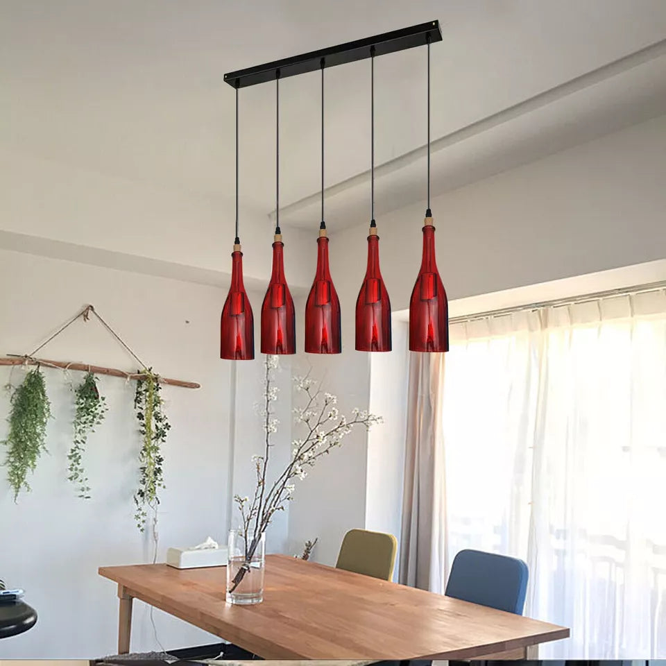 Industrial 3 or 5 Wine Bottle Cord Ceiling Hanging Pendant Light~2130