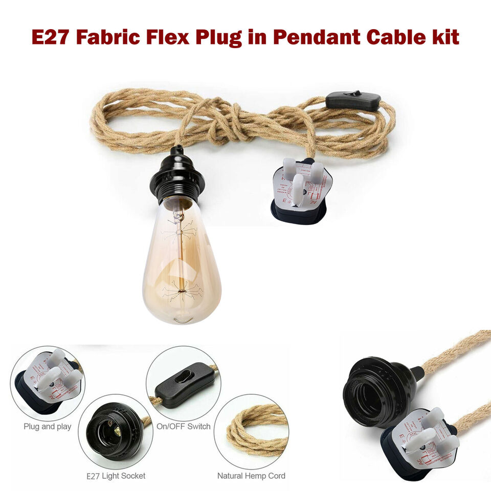 Adjustable Hemp Rope Switch Plug Pendant Light